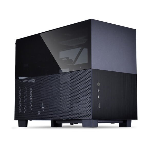 LIAN LI Q58 Black Color SPCC / Aluminum / Tempered Glass Mini Tower Computer Case , PCI4.0 Riser Card Cable Included