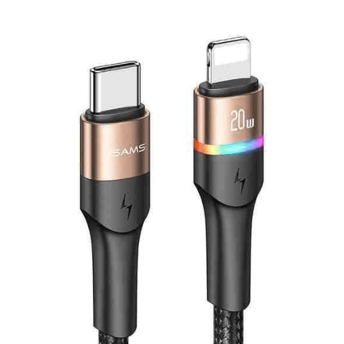USAMS US-SJ538 USB-C To Lightning Aluminum Alloy RGB Data Cable 1.2m
